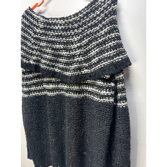 Free People Engineer Black White Striped Cowl Neck Wool Sweater Oversized S - Picture 11 of 14